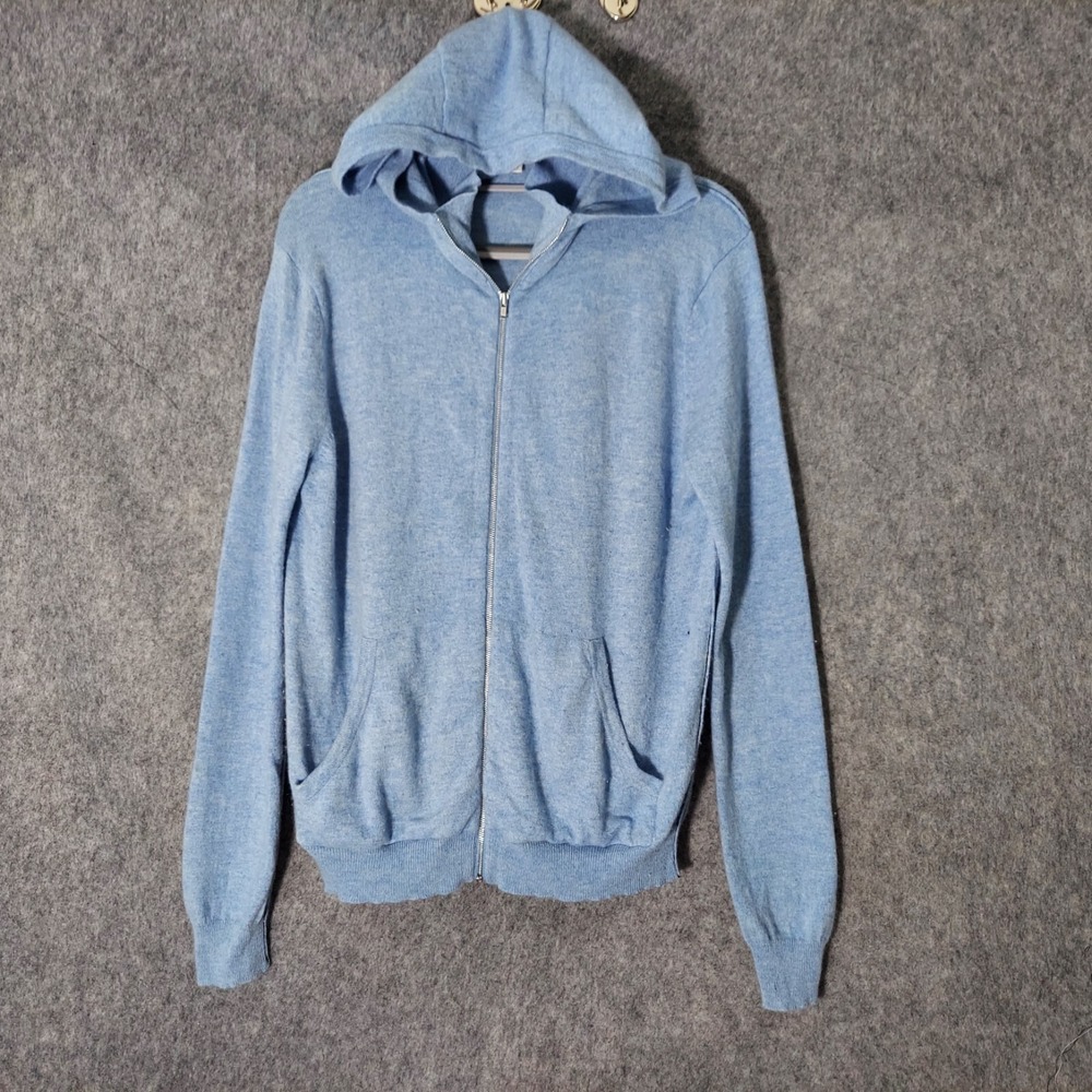 Helmut Lang 100% Cashmere Hoodie Small Long Sleeve Blue Pockets Oversized Soft